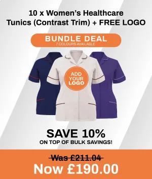 10 x Women's Healthcare Tunics (Contrast Trim)   FREE LOGO