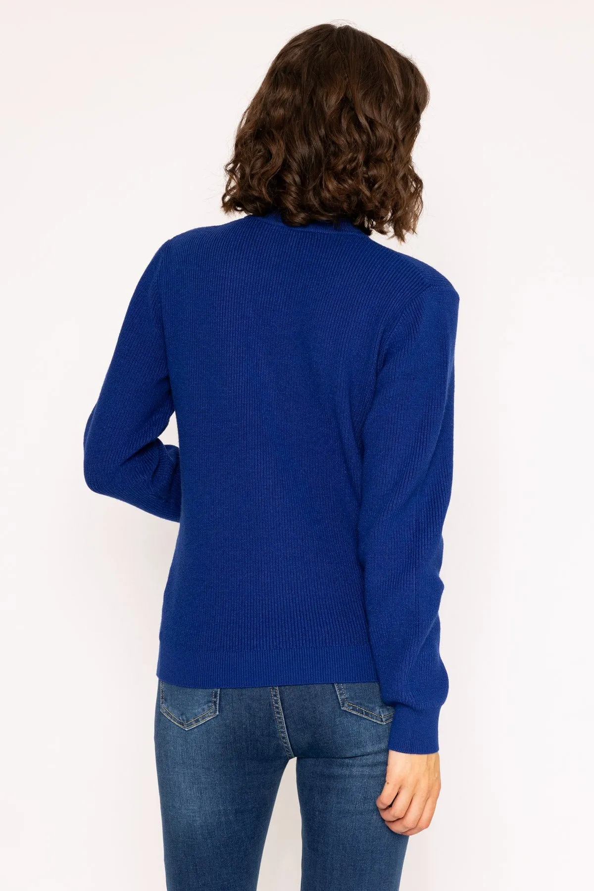 1/4 Zip Placket Contrast Knit Jumper in Cobalt Blue