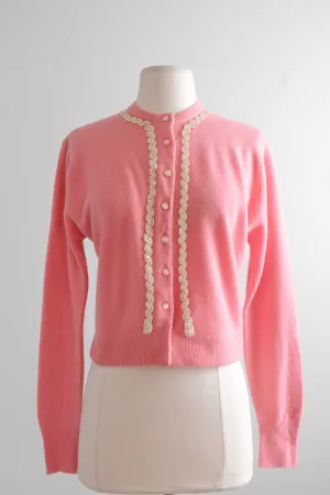 Absolutely Darling 1950's Baby Pink Wool Cardigan Sweater/ Sz M