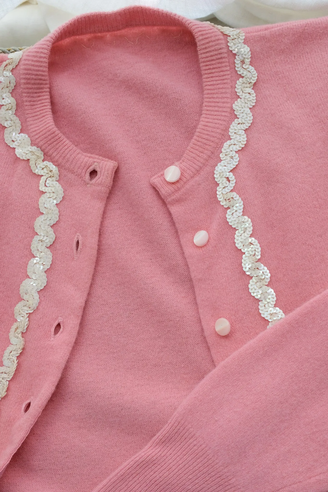 Absolutely Darling 1950's Baby Pink Wool Cardigan Sweater/ Sz M