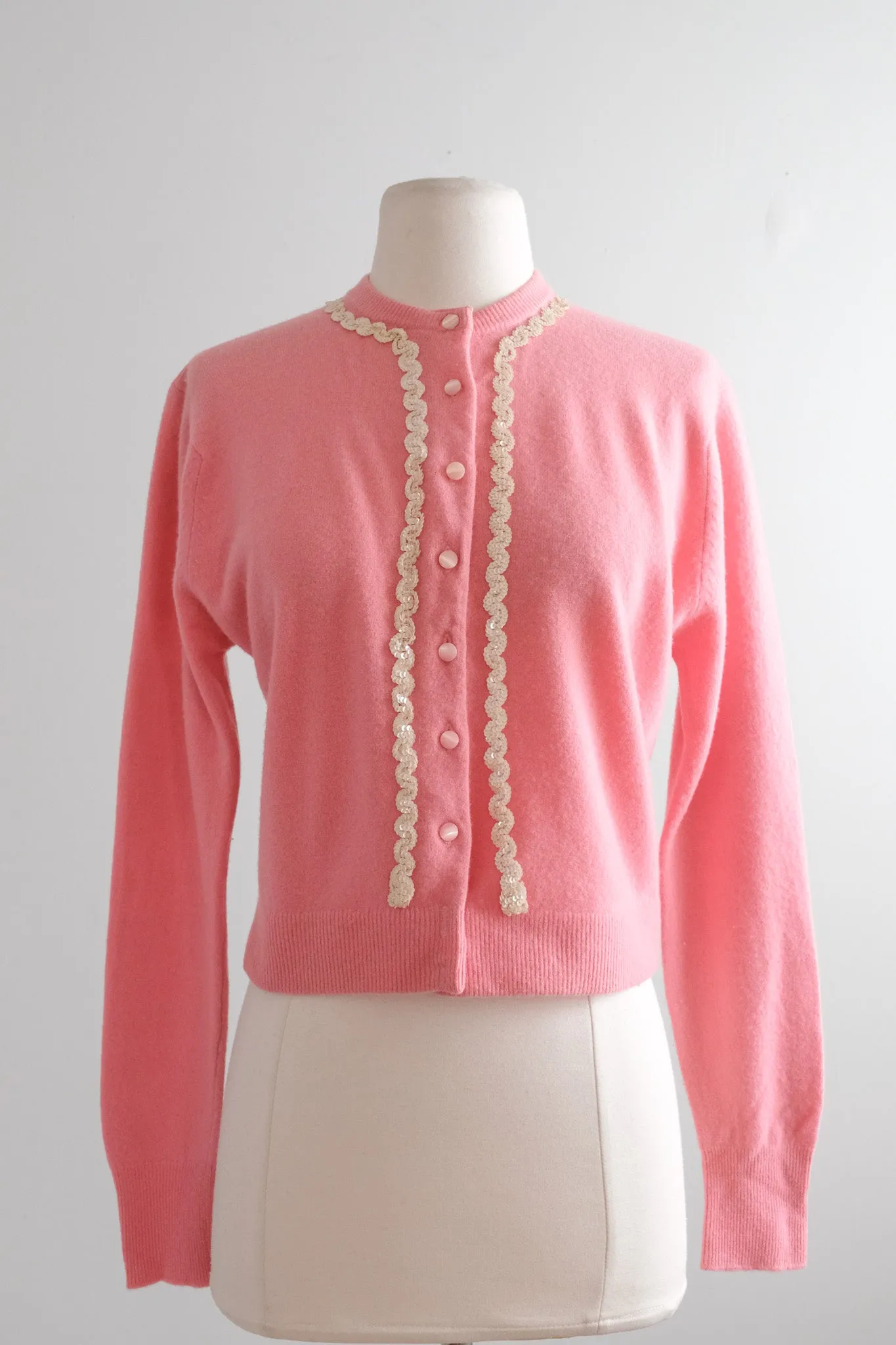 Absolutely Darling 1950's Baby Pink Wool Cardigan Sweater/ Sz M