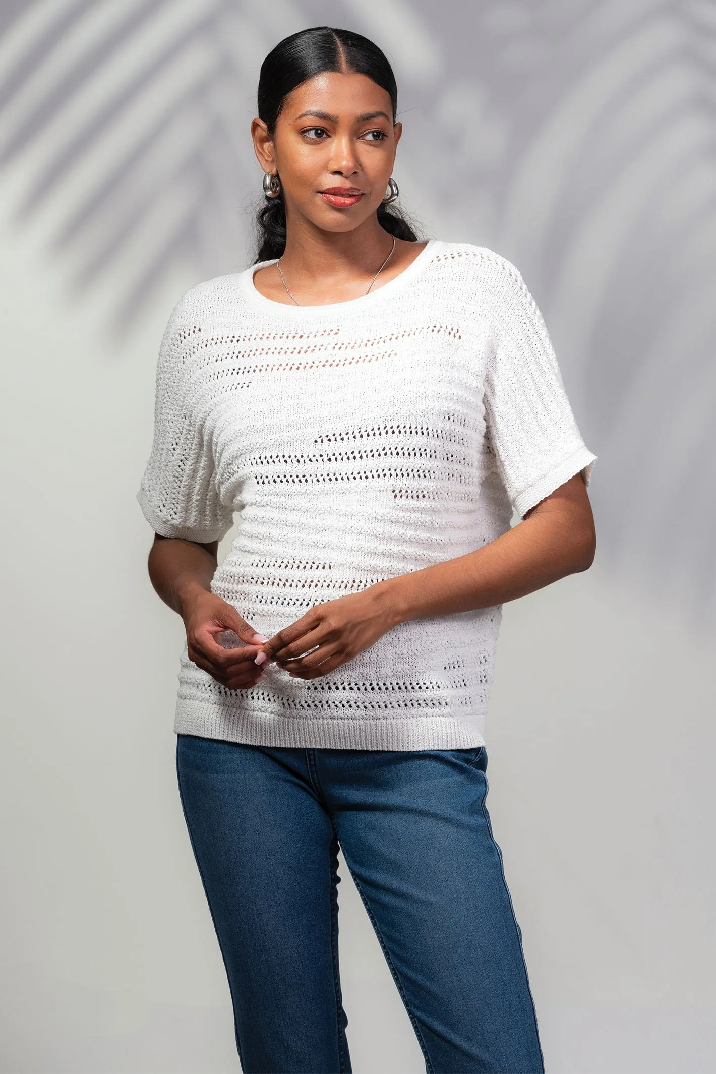 Alison Sheri A45108 White Short Sleeve Jumper