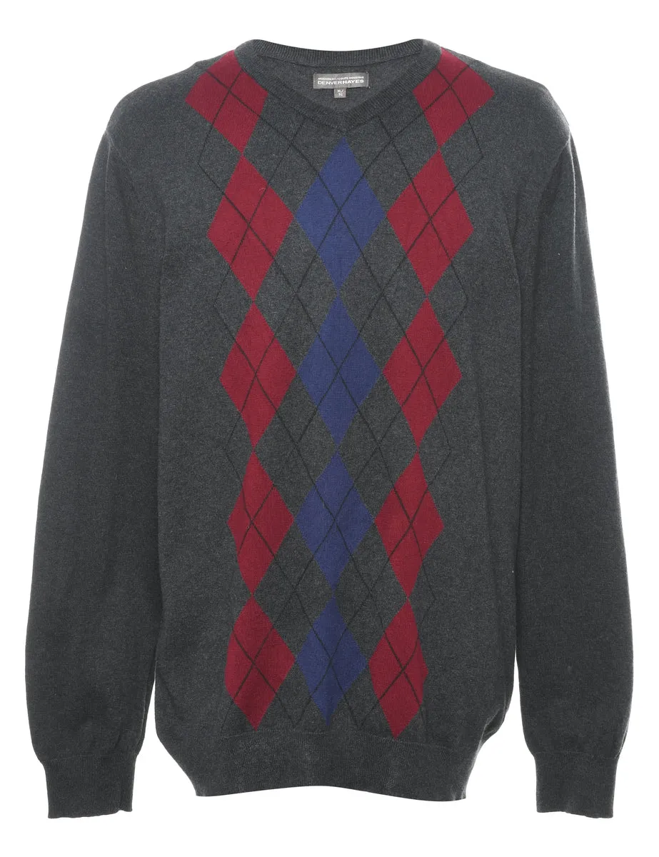 Argyle Dark Grey Jumper - XL