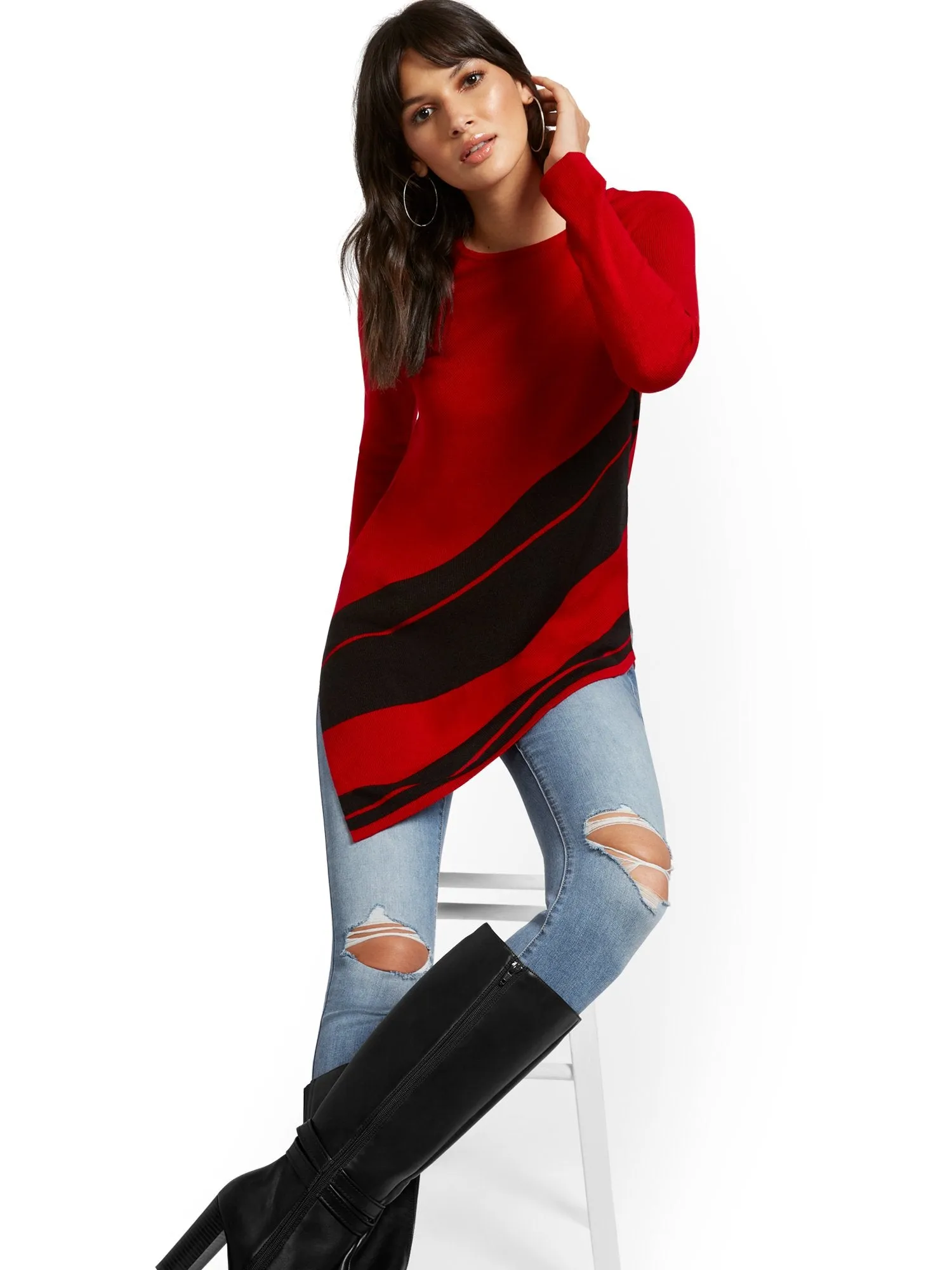 Asymmetrical Stripe Tunic Sweater