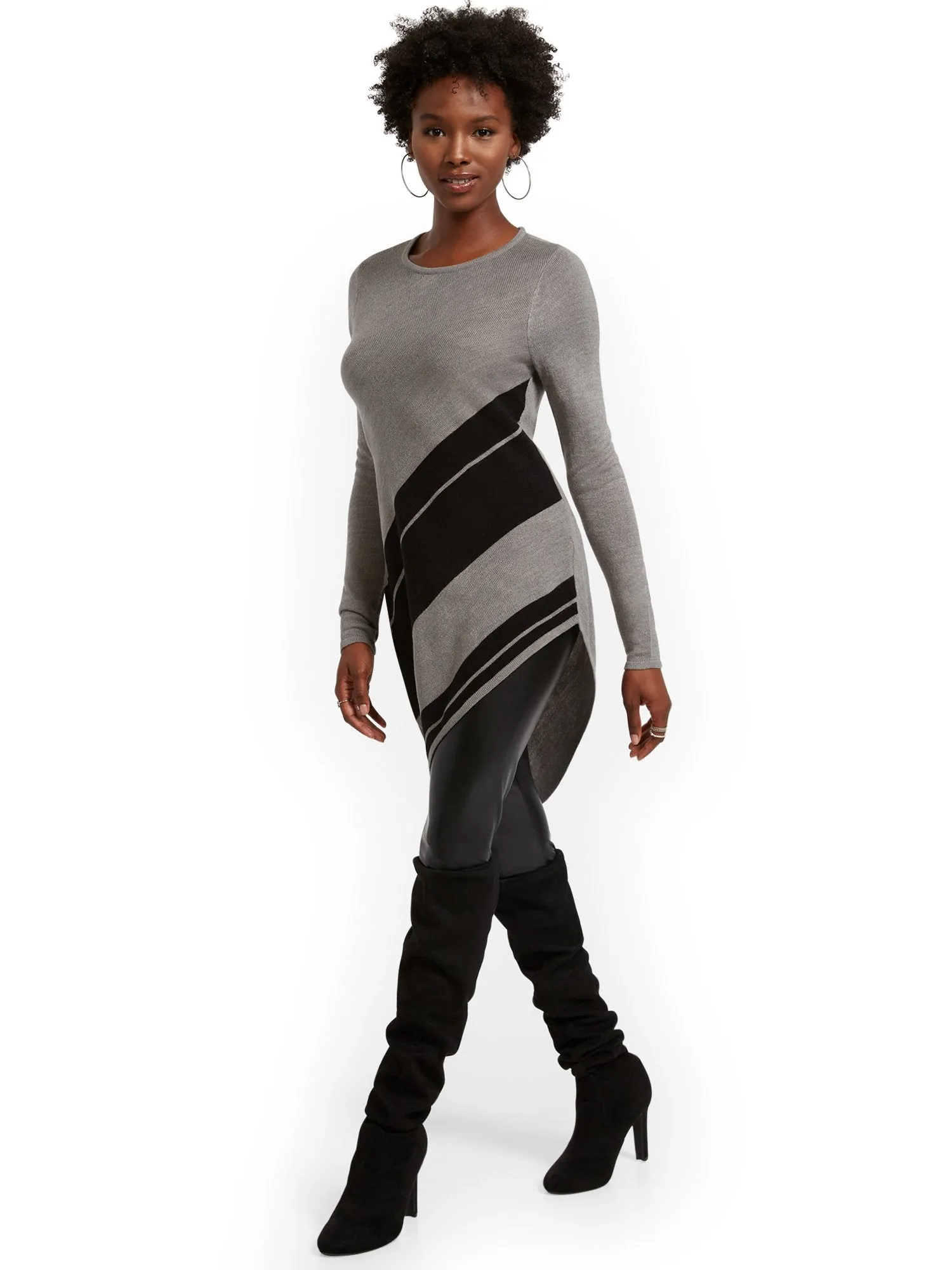 Asymmetrical Stripe Tunic Sweater