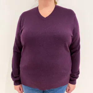 Aubergine Blue Cashmere V-Neck Jumper Extra Large