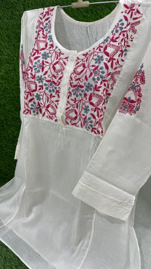 Beautiful Soft Pure Chanderi Silk Short Tunic Style Kurti