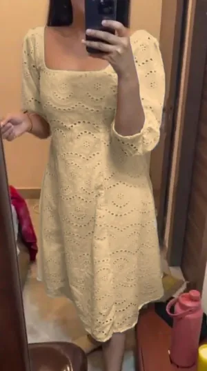 Beige Chikankari Pakistani Royal Hakuba Designer Ready to Wear One Piece Tunic Dress