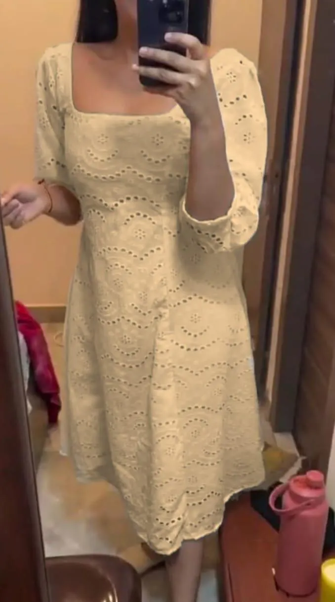Beige Chikankari Pakistani Royal Hakuba Designer Ready to Wear One Piece Tunic Dress