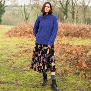 Bella Cable High Neck Jumper - Violet