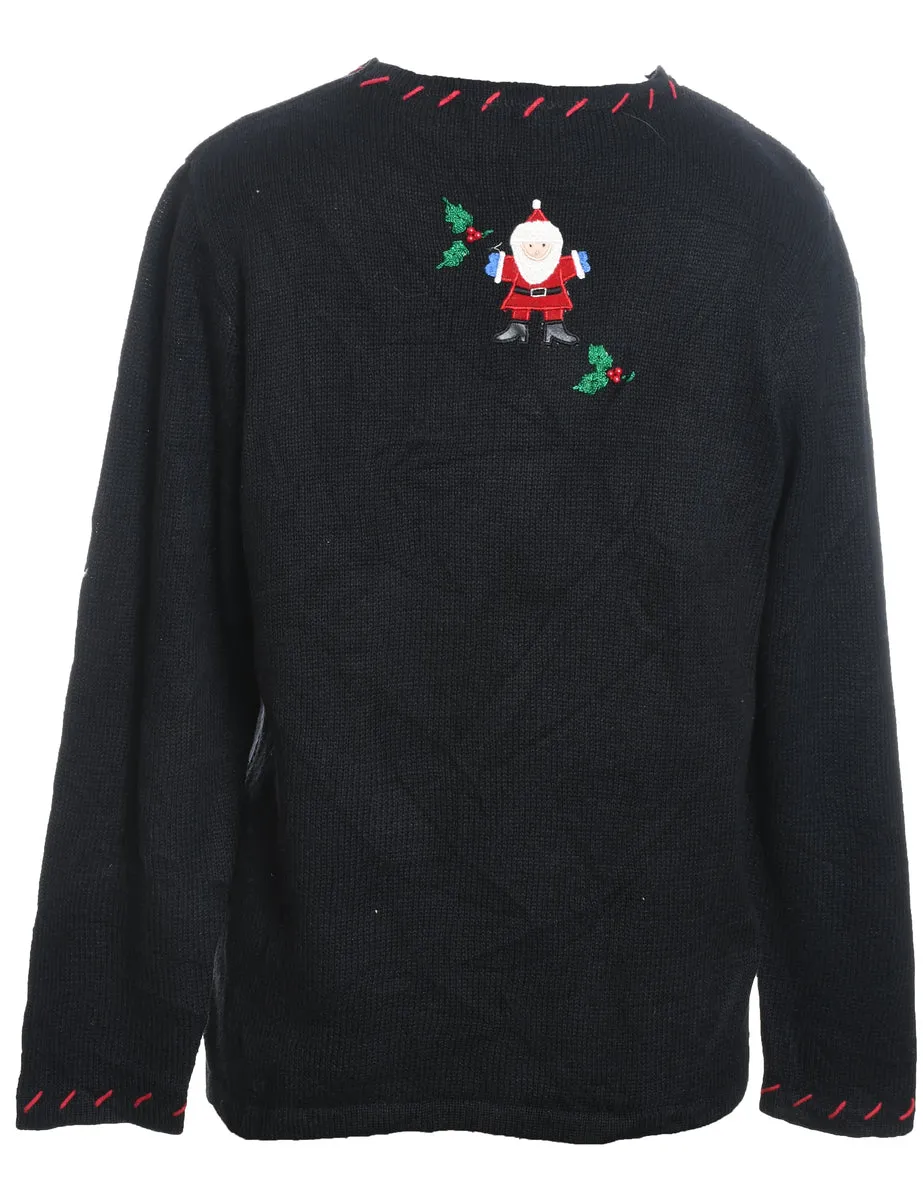 Black Appliqued Christmas Jumper - M