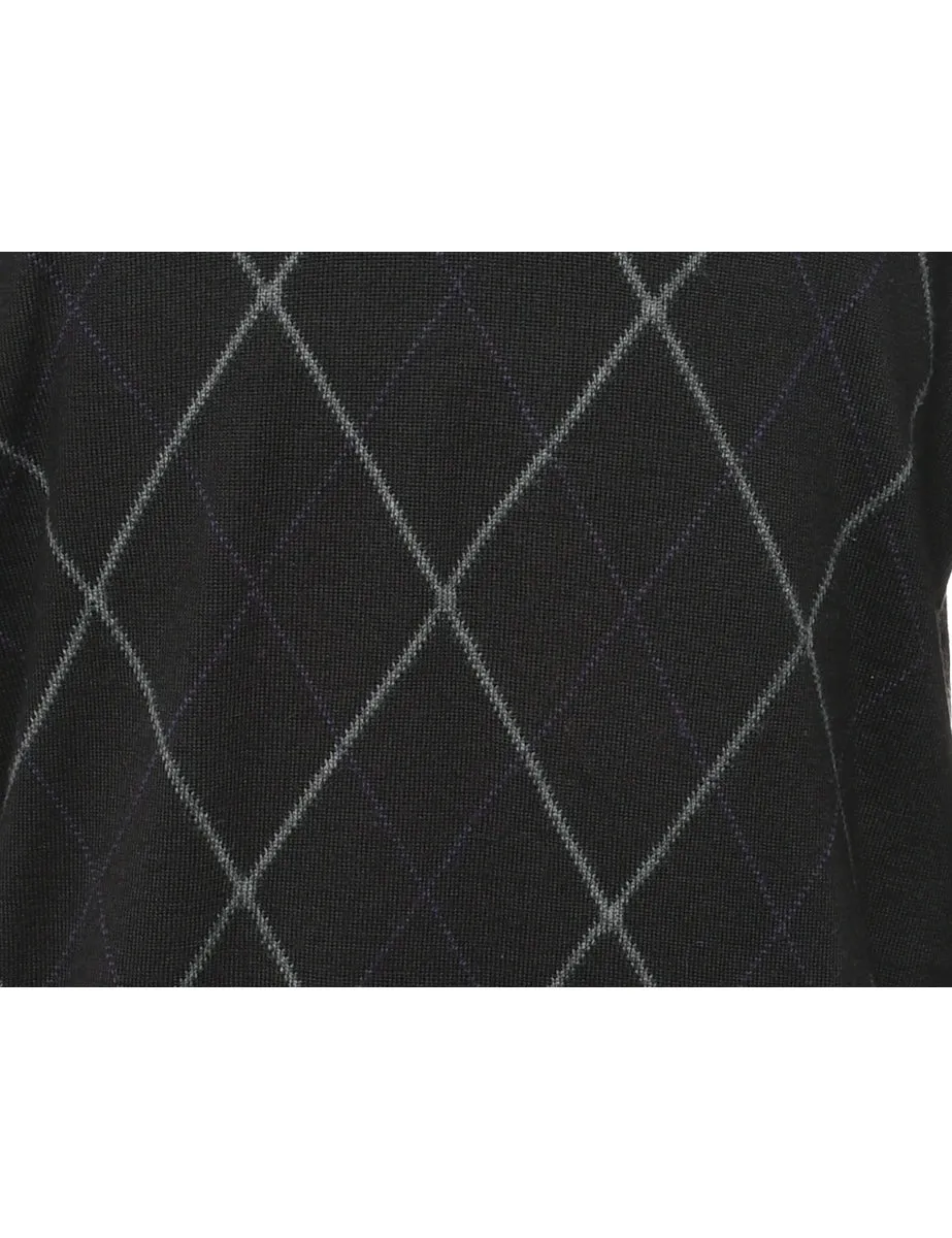Black Argyle Jumper - L