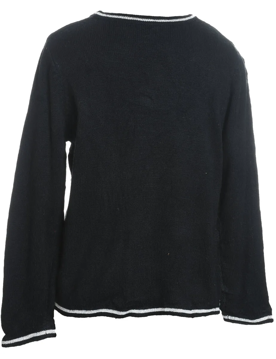 Black Christmas Tree Design Jumper - L