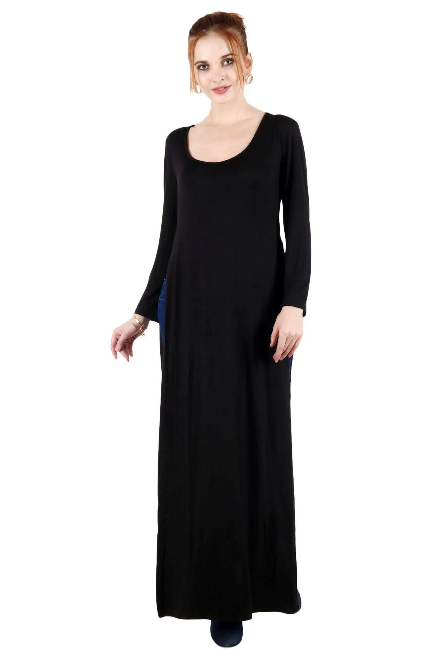 Black Solid Long Side Slit Tunic