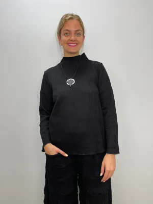 Black Stand Up Ribbed Mock Neck Top