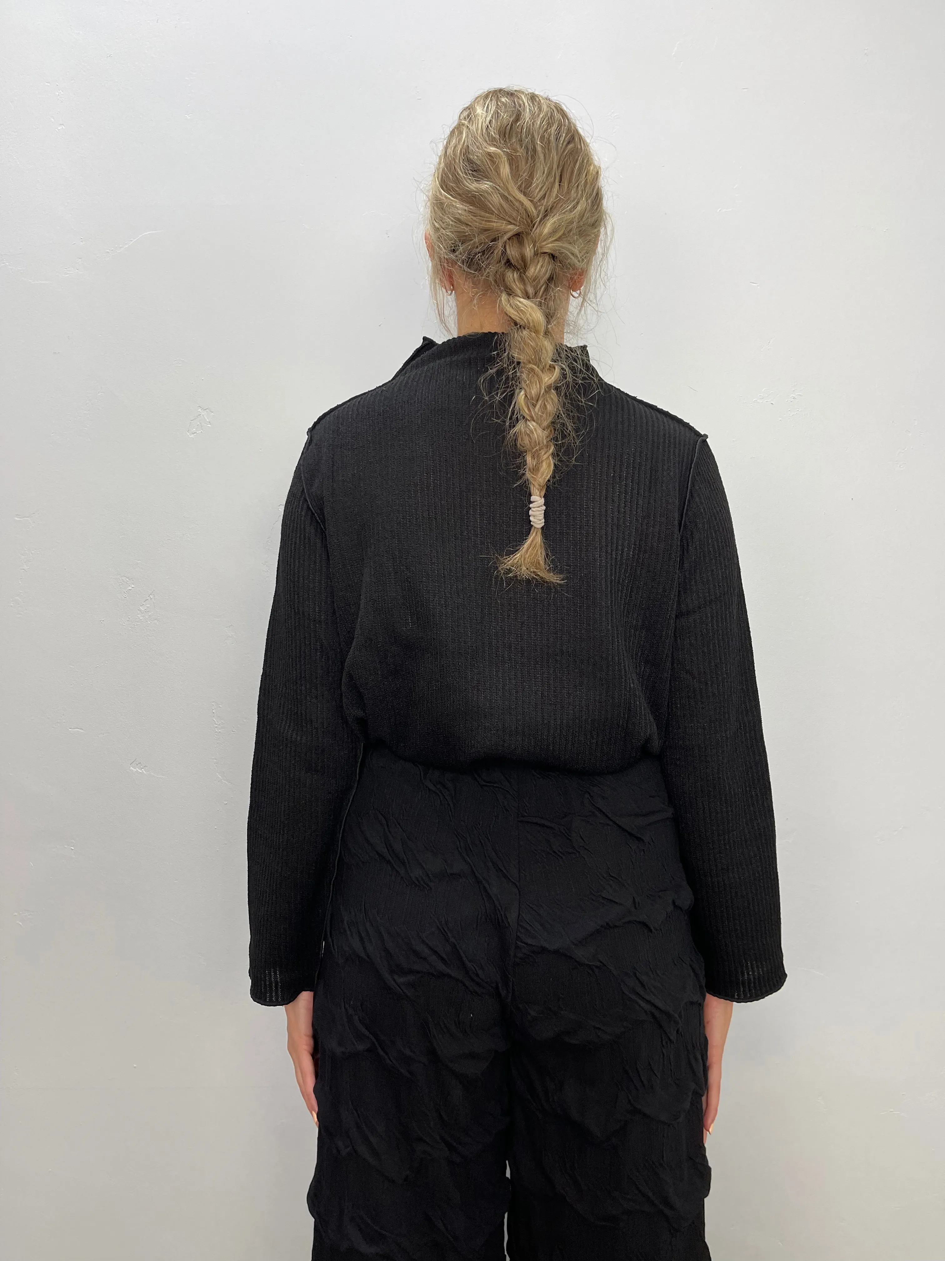 Black Stand Up Ribbed Mock Neck Top