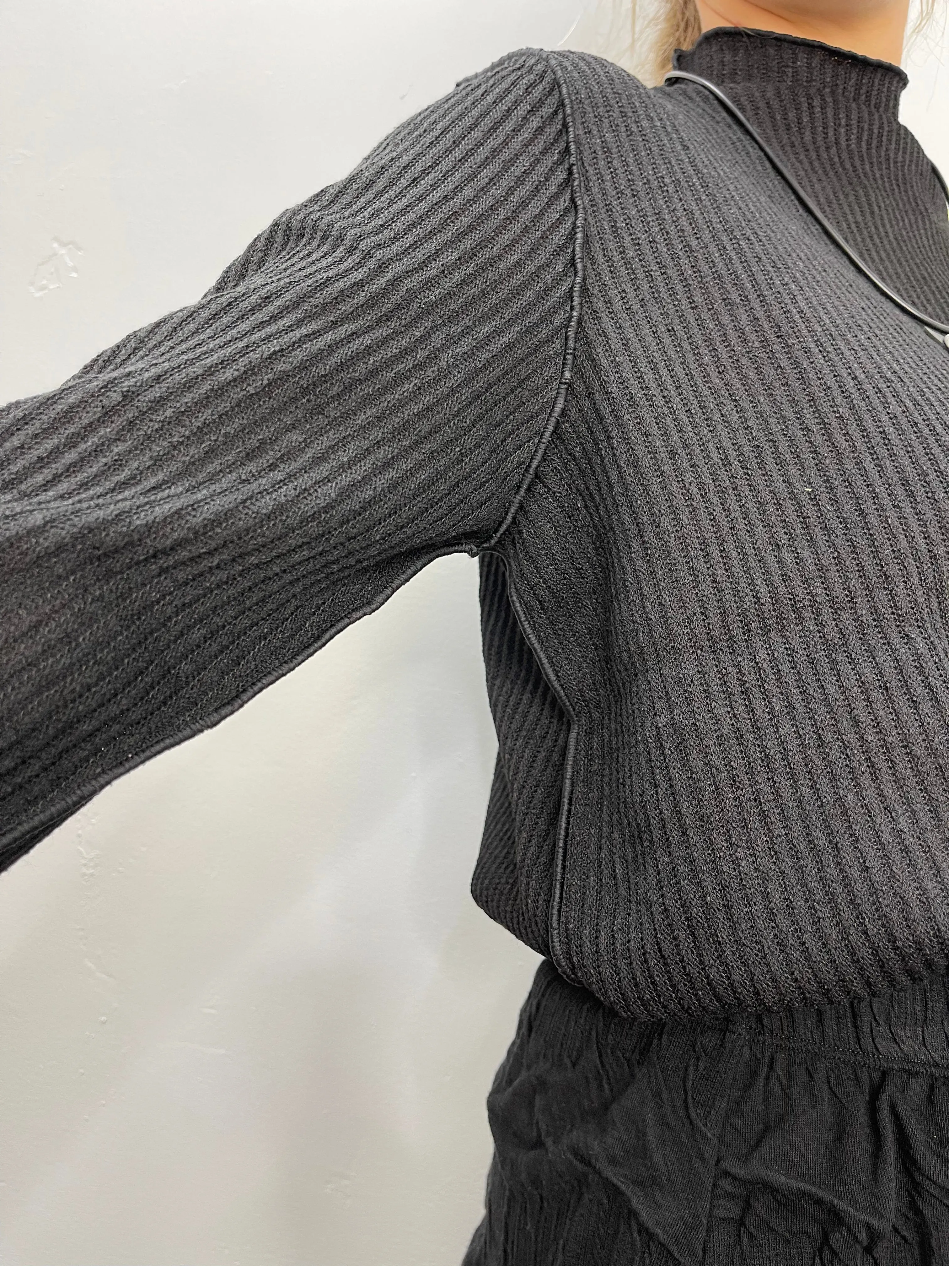 Black Stand Up Ribbed Mock Neck Top