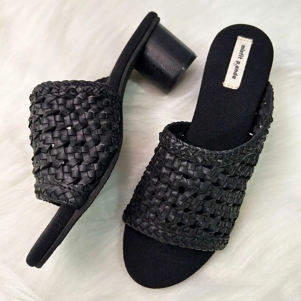 Block Heeled Mules for Women | Sturdy and Chic Cactus Leather | Black