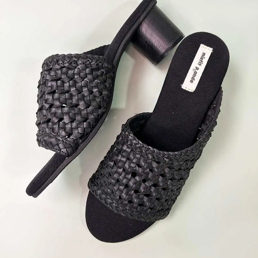 Block Heeled Mules for Women | Sturdy and Chic Cactus Leather | Black
