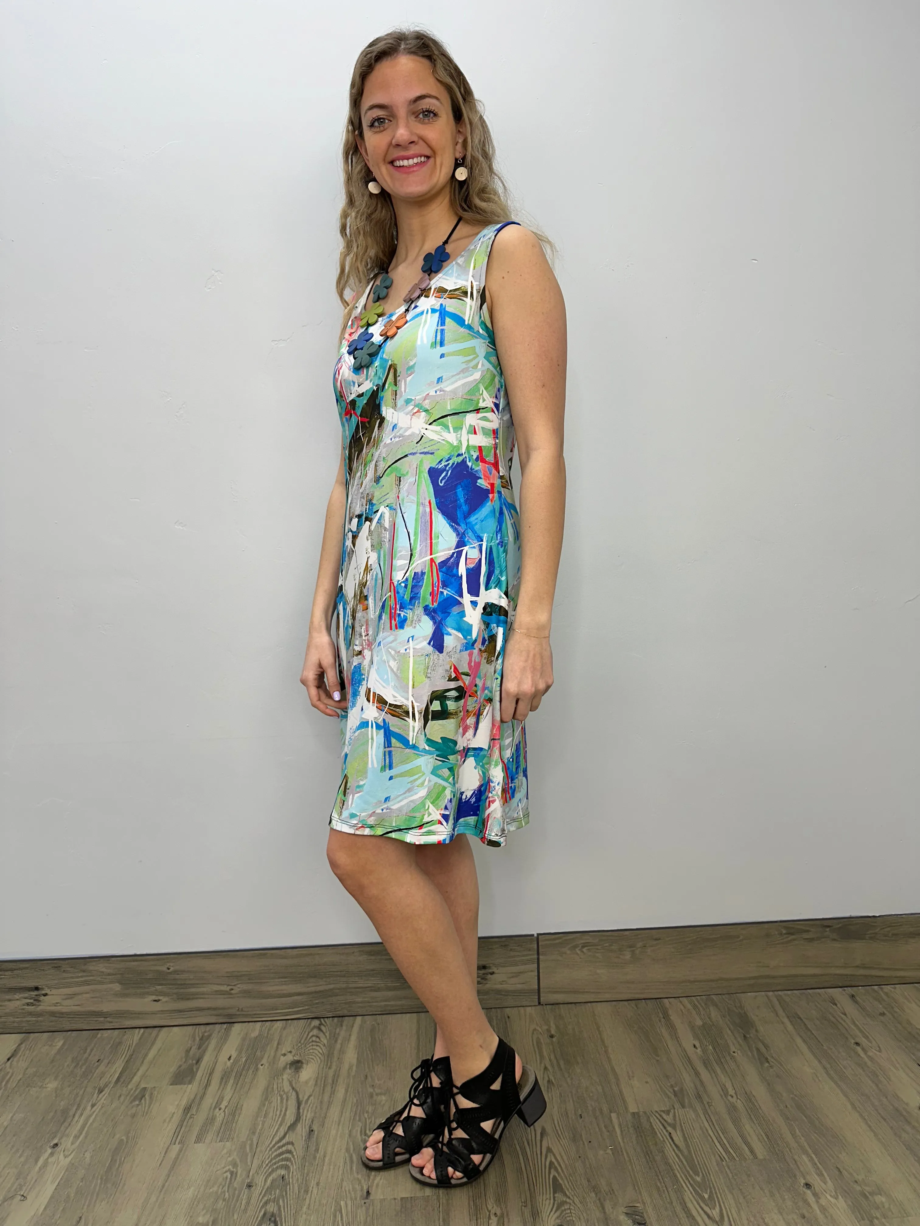 Blue Abstract Printed Modal Sun Dress