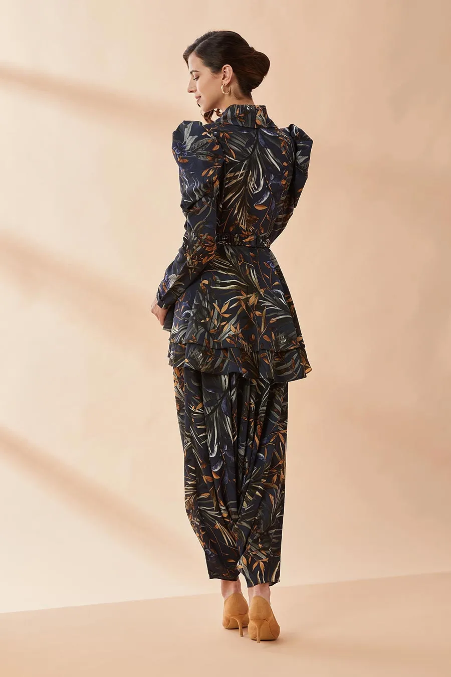 Blue Printed Co-Ord Set With Belt