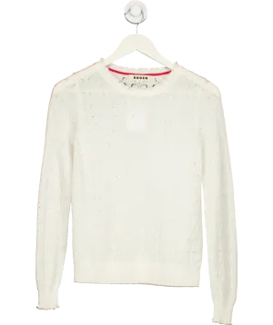 Boden White Fluffy Heart Pointelle Jumper UK XS
