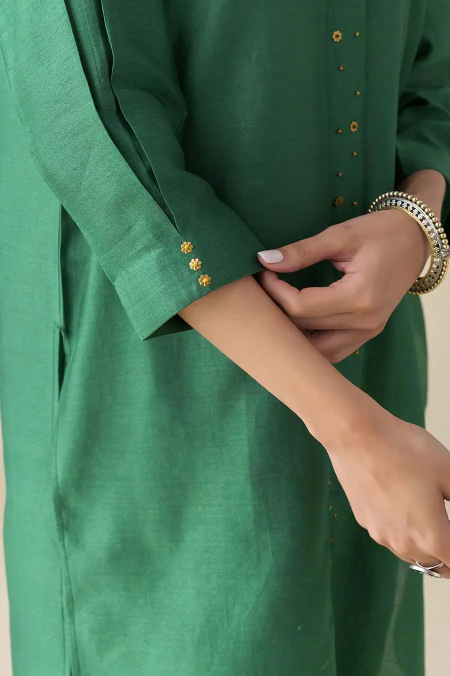 Bottle Green Embellished Tunic & Pants (Set of 2)