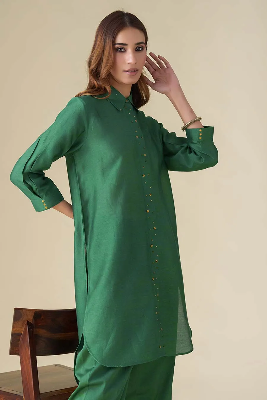 Bottle Green Embellished Tunic & Pants (Set of 2)
