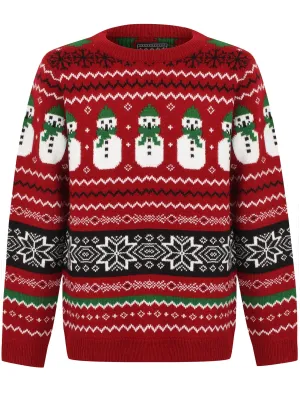 Boys Snow Paper Novelty Christmas Jumper In Red - Season's Greetings Kids (5-13yrs)
