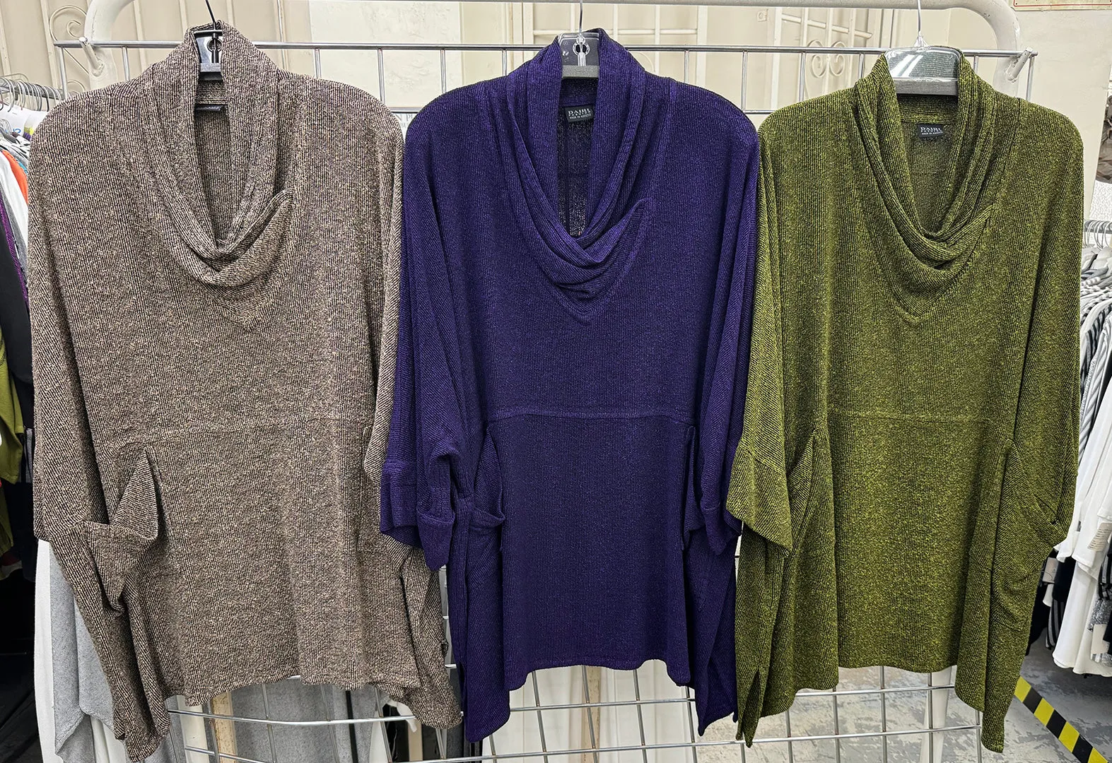 British Taupe Boucle Double Weave Dairi Fashions Nobi Pocket Tunic Top Cowl Plus  Boho Sml-7x