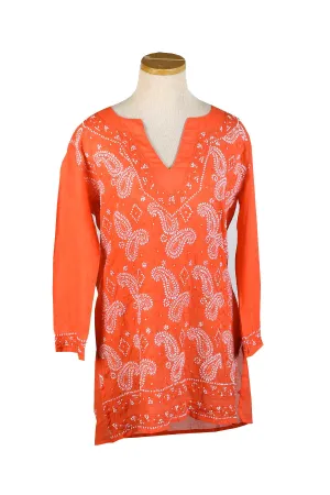 Burnt Orange Paisley KikiSol Tunic with a Full-Front Embroidery