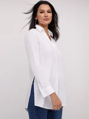 Button-Front Slit-Side Tunic Top