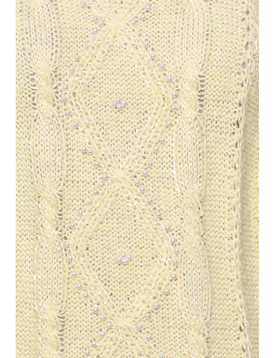 Cable Knit Pale Yellow Sparkly Jumper - M