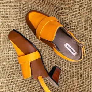 Cactus Leather Slingback For Women | Colour Block Mustard & Brown