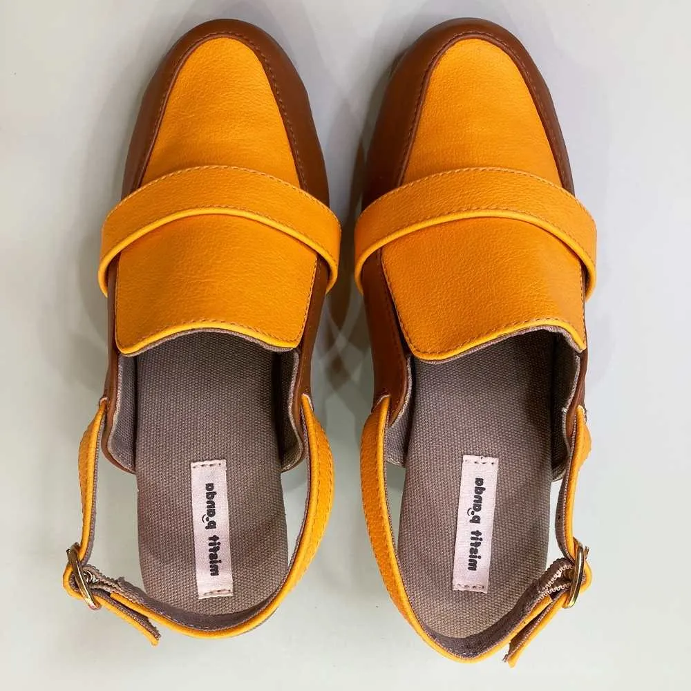Cactus Leather Slingback For Women | Colour Block Mustard & Brown