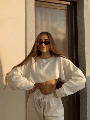 Callie Cropped Batwing Knitted Jumper In Cream