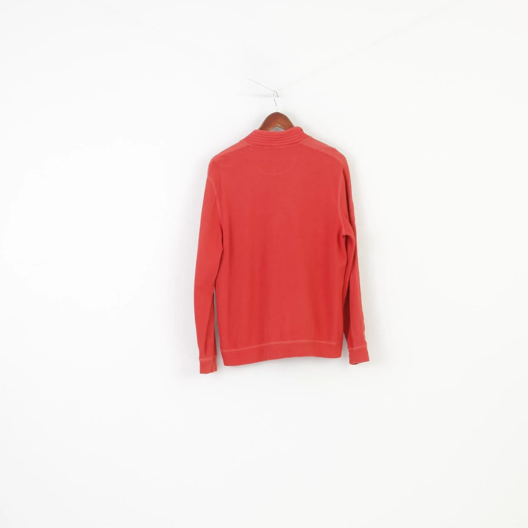 Calvin Klein Men L Jumper Red Collar Zip Neck Logo Cotton Sweater Top