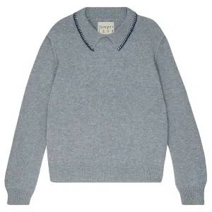 Cashmere Blanket Stitch Collar in Mid Grey