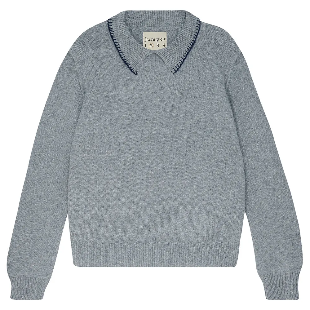 Cashmere Blanket Stitch Collar in Mid Grey