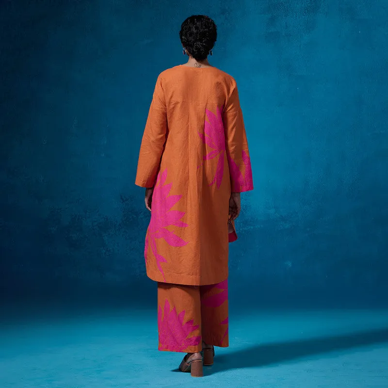 Chanderi Kurta Set For Women | Floral Printed | Orange