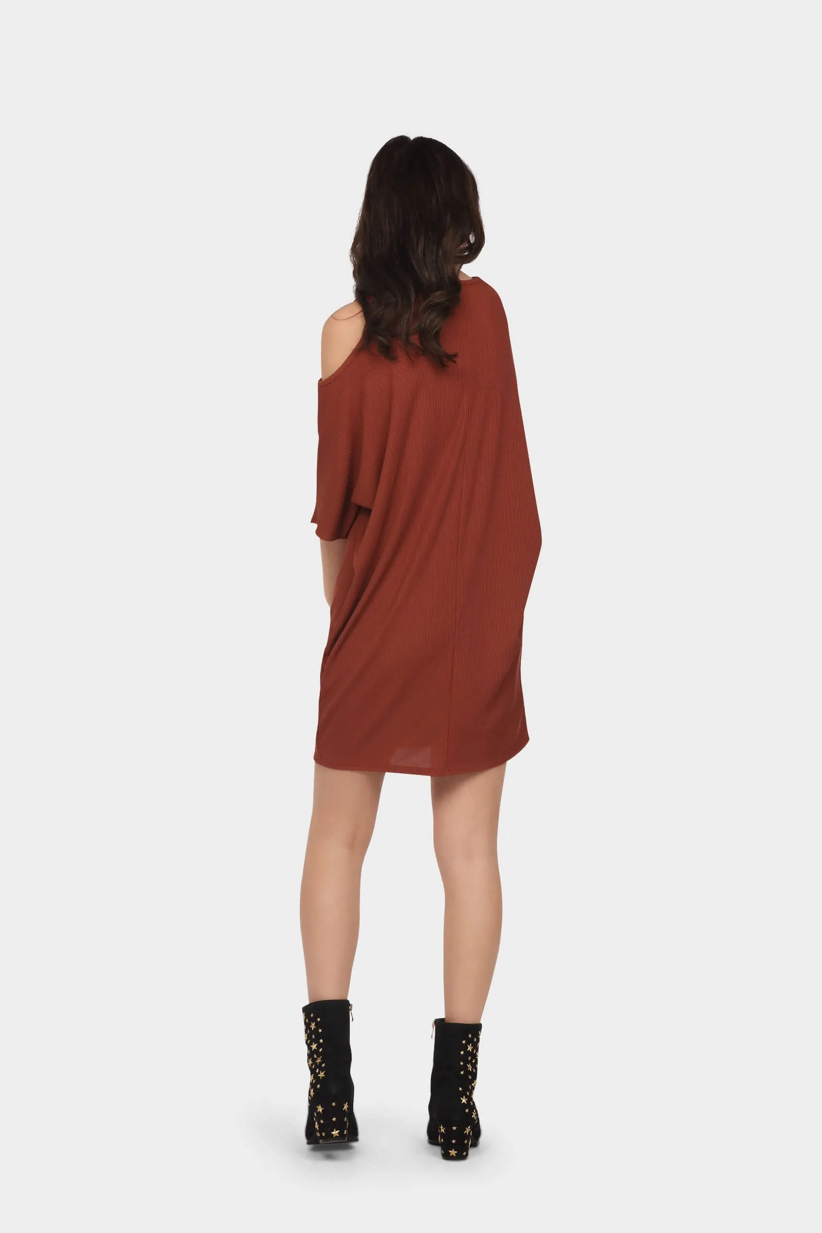 Chestnut Cold Shoulder Tunic Dress