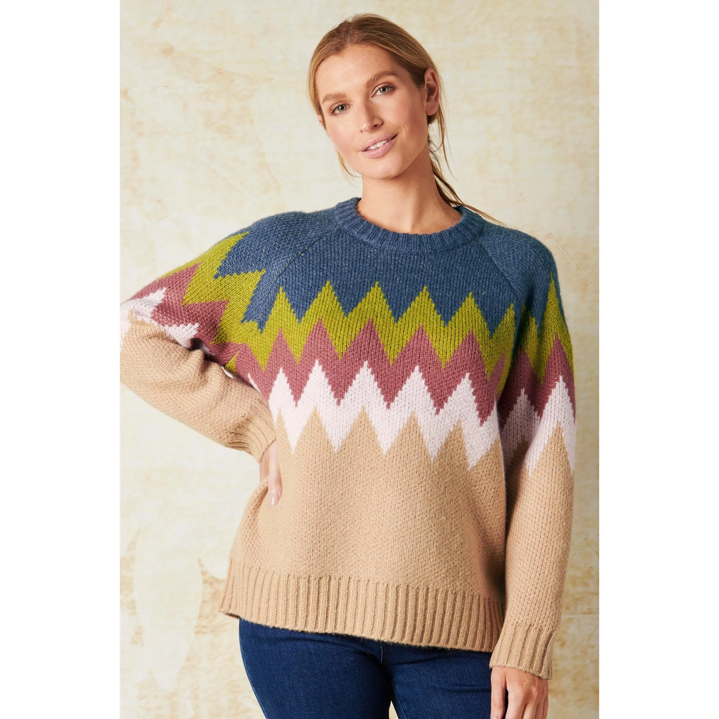 Chevron Jumper - Navy & Camel