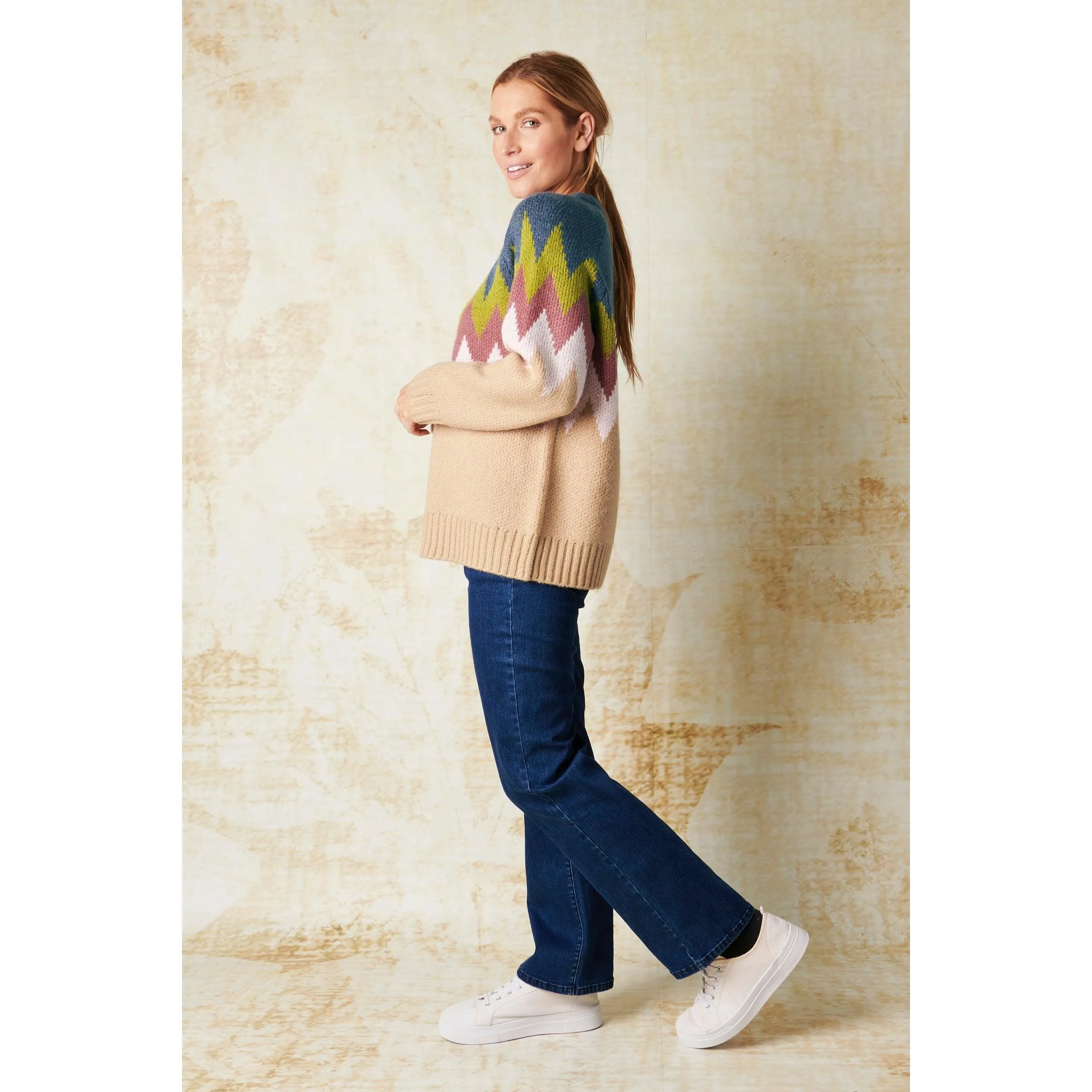 Chevron Jumper - Navy & Camel