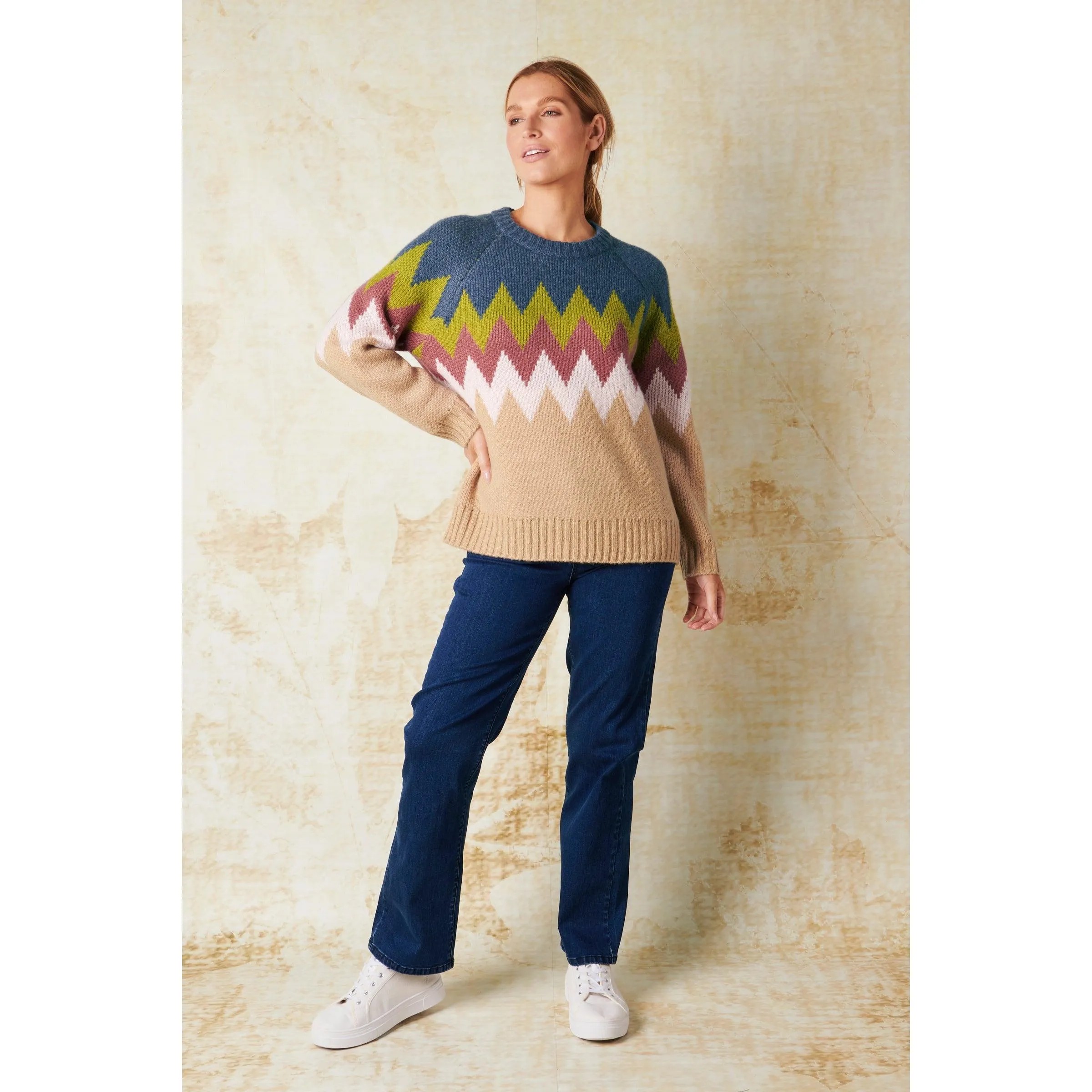 Chevron Jumper - Navy & Camel