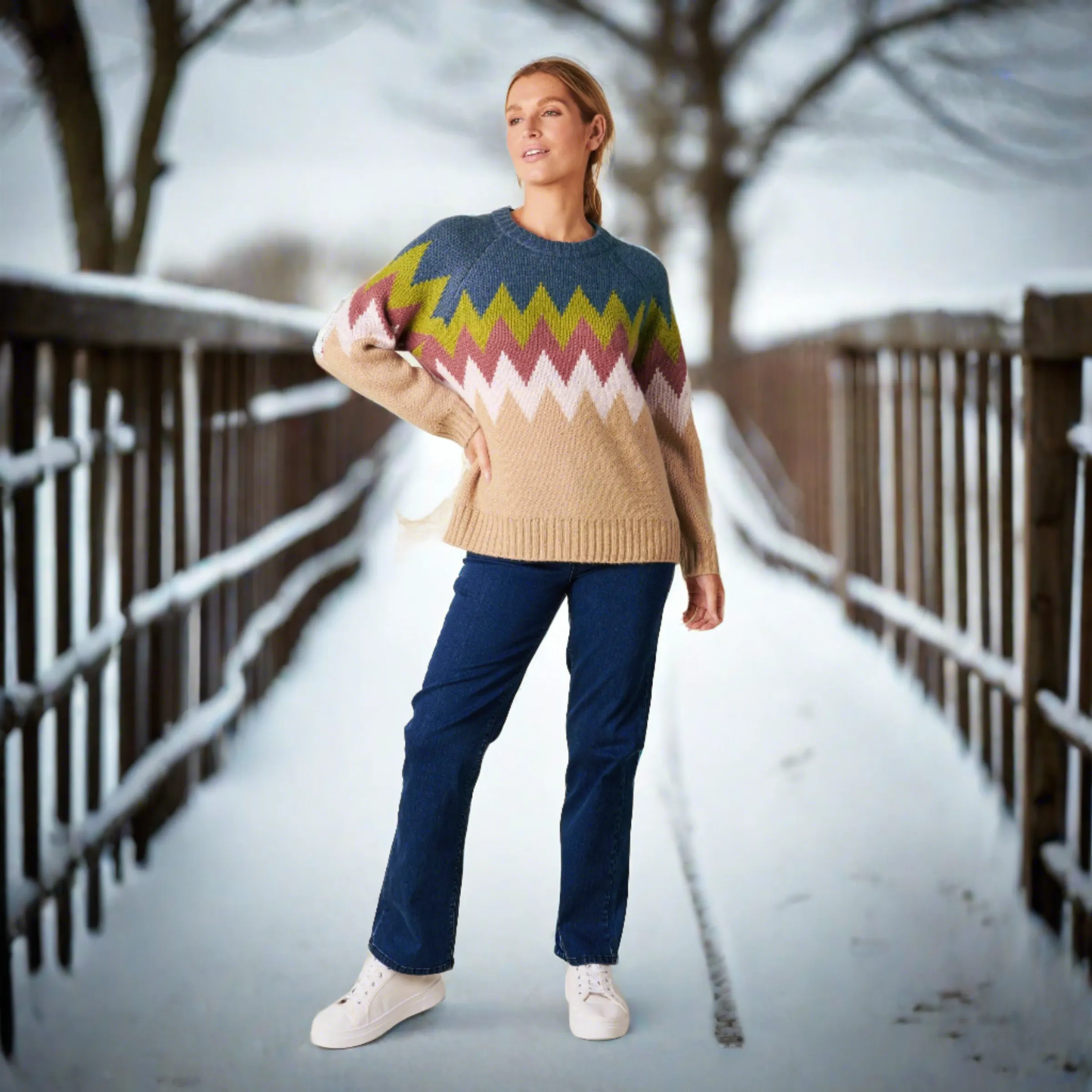 Chevron Jumper - Navy & Camel