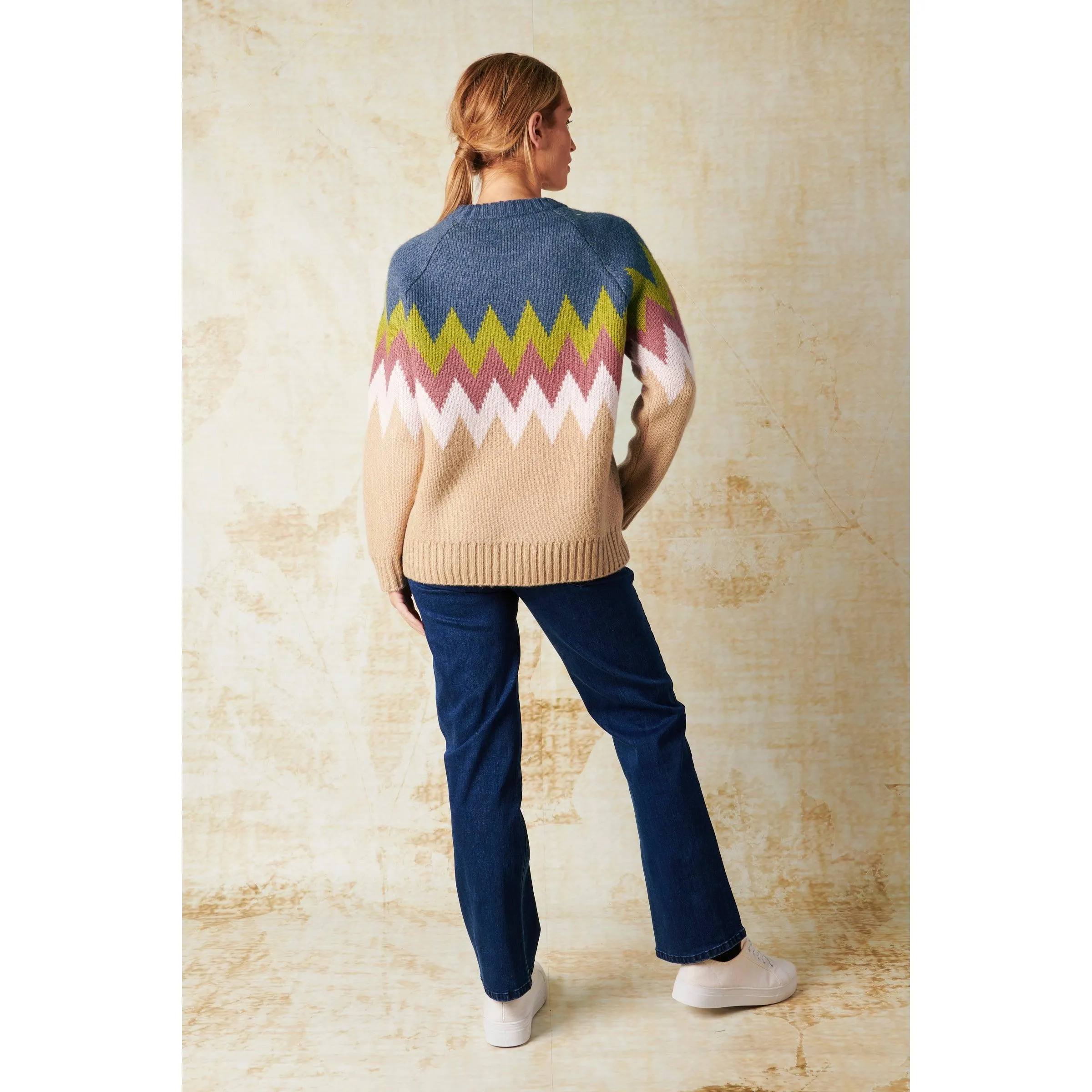 Chevron Jumper - Navy & Camel
