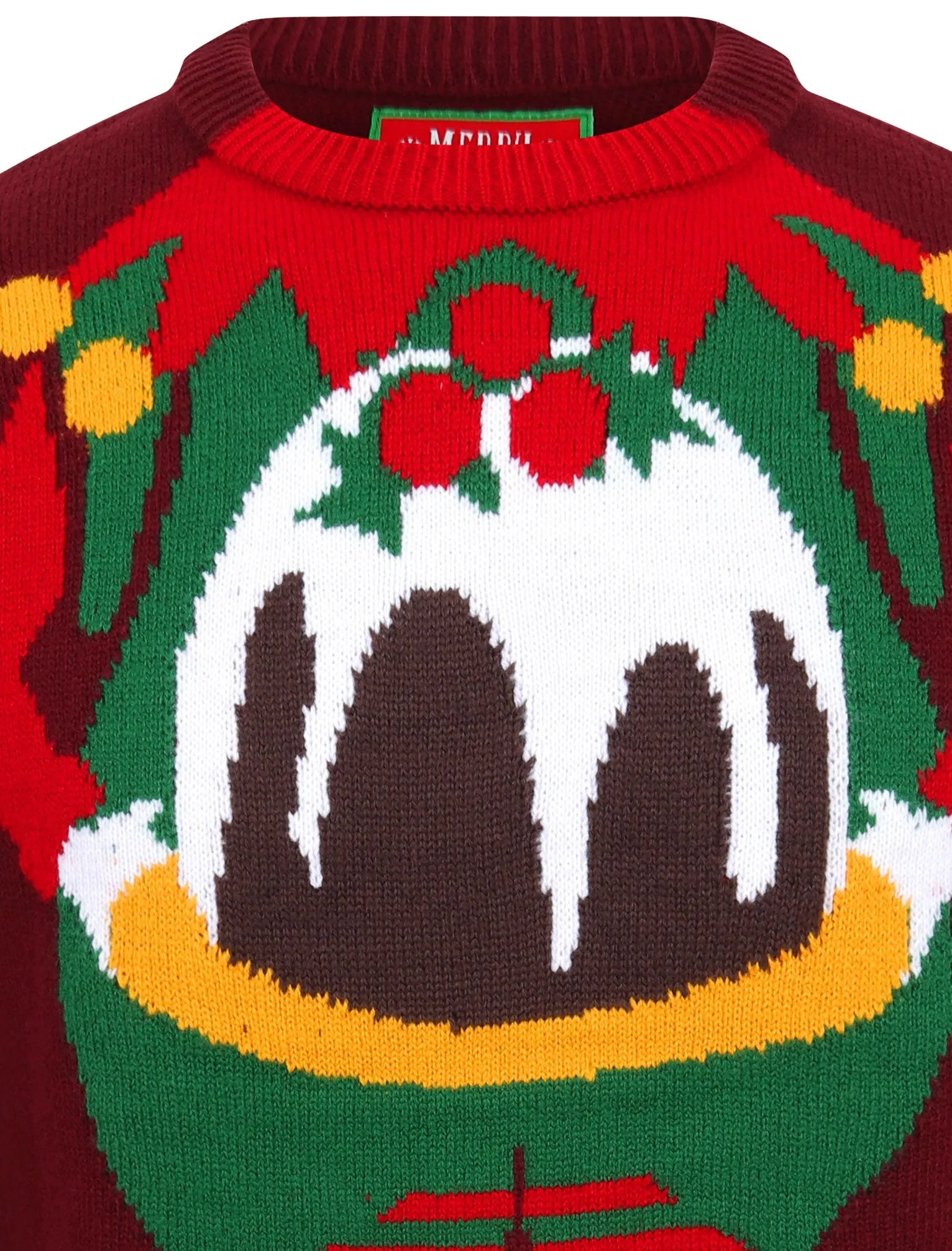 Chill Out Elf Motif Novelty Christmas Jumper in Oxblood - Season’s Greetings