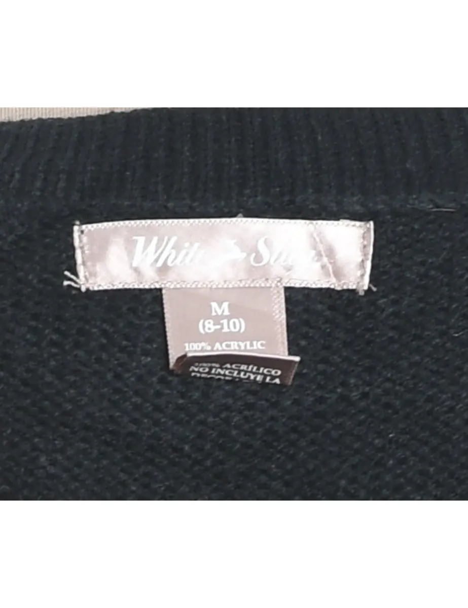 Christmas Tree Design Black Embroidered Knit Jumper - M
