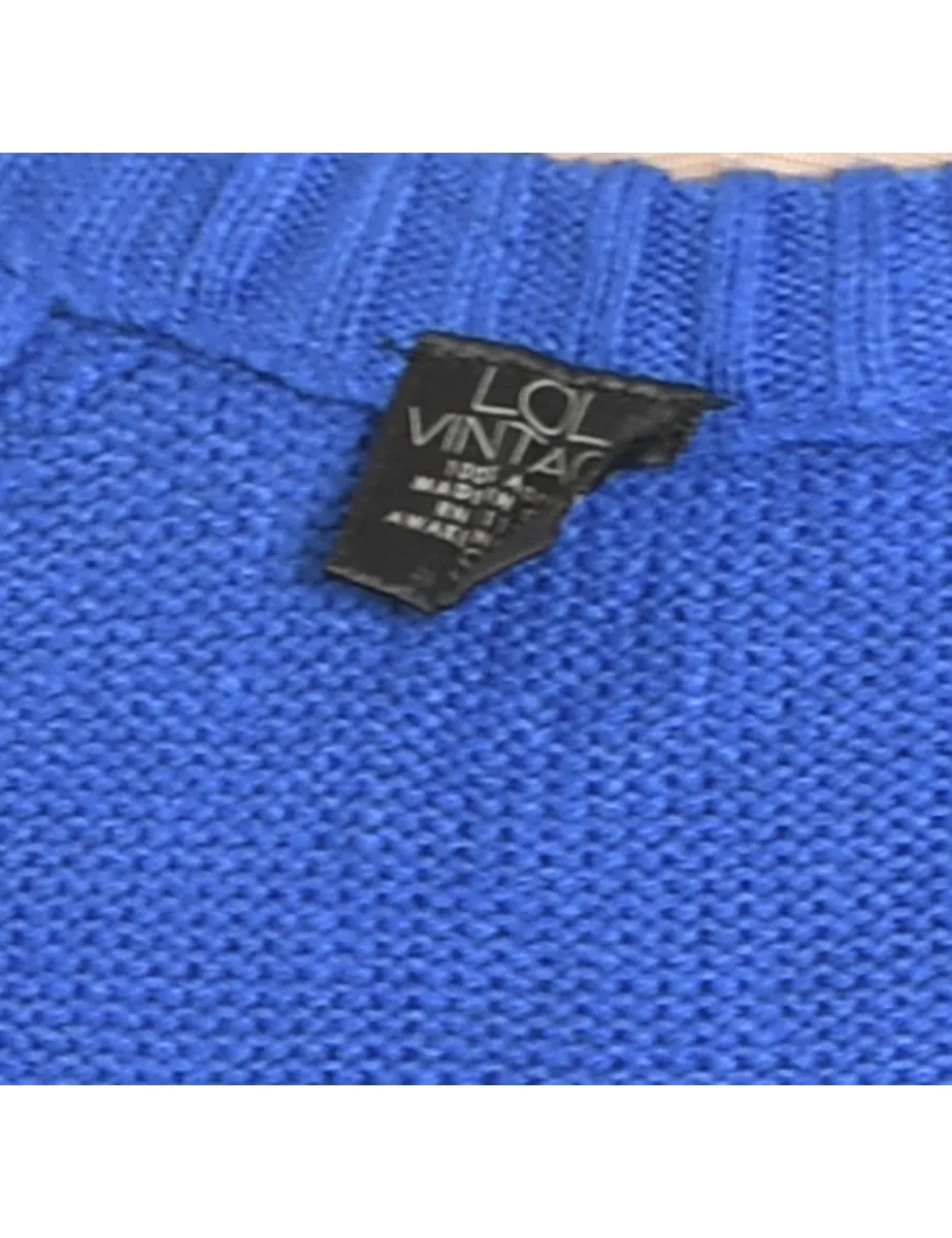 Christmas Tree Design Blue Knit Jumper - S