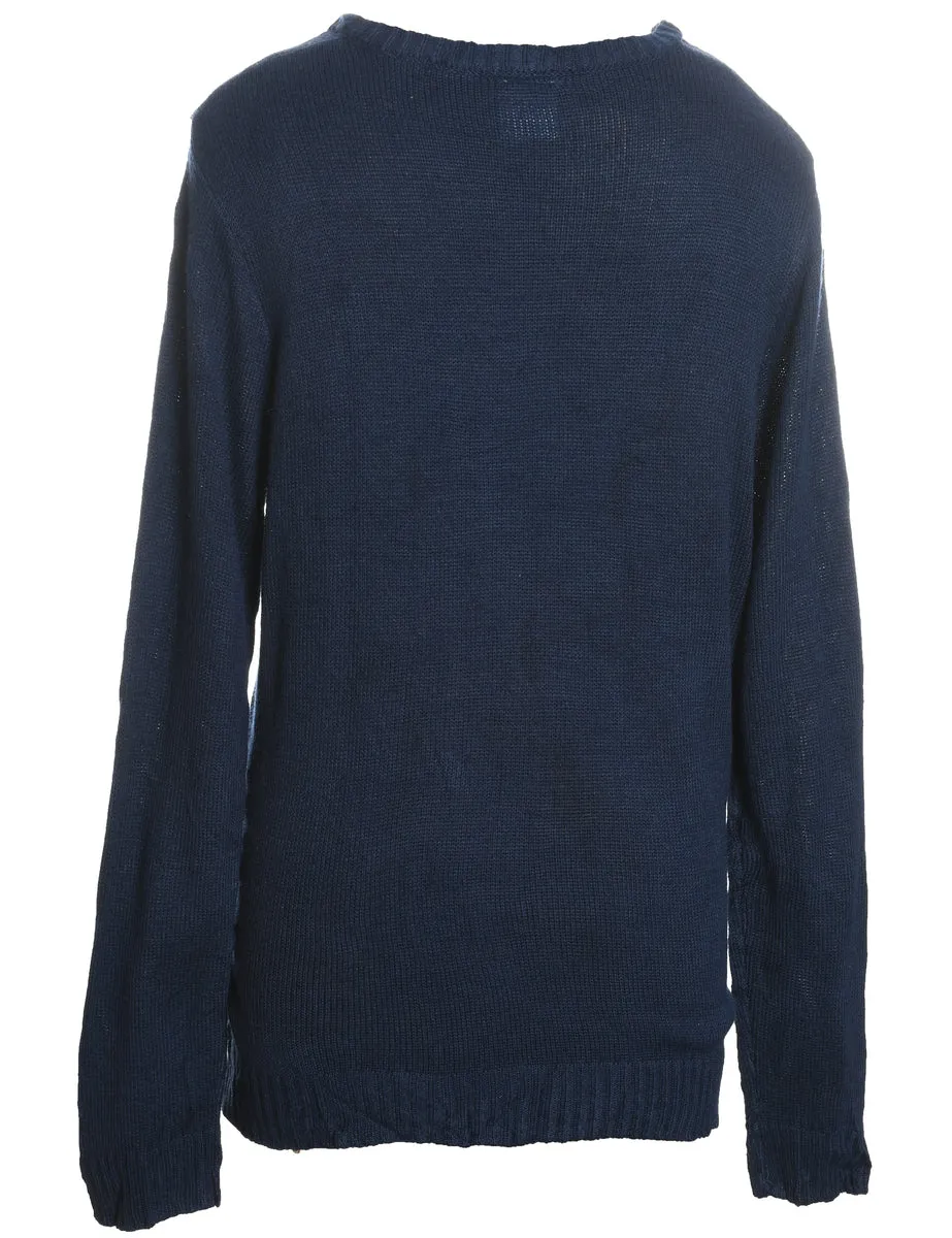 Christmas Tree Design Navy Knit Jumper - XL